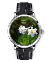 SPRAWL Aanalog Fashion Series Silver Ladies Watches of Genuine Black Leather Strap,Unique Wrist Watch for Women Girls Designed with white Lily