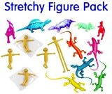 (Pack No.1) Stretchy Figures Pack of 15 - Stretchy Smiley Men - Stretchy Lizards - Stretchy Dinosaurs - Great Party Loot Bag Fillers -IMAGE
