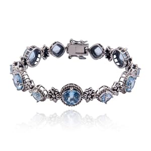 Sterling Silver Genuine Blue Topaz and Oxidized Bracelet, 7.25 by