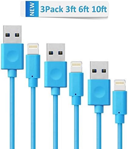 iPhone Charging and Syncing Cable Tavastar 3pack 3ft 6ft 10ft High Speed Lightning Cable for iPhone 7 7 Plus 6s 6s Plus 6 6 plus 5s 5c 5 iPad Air iPad mini iPod (blue)