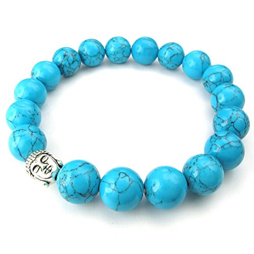 KONOV 10-12mm Natural Energy Stone Beads Gemstone Mens Womens Bracelet, 10-12mm Buddha Mala, Blue