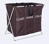 Wenko 3440013100 Wäschesammler Trio - 3 Wäsche-Kammern, Polyester, Aluminium, 63 x 57 x 38 cm, dunkelbraun