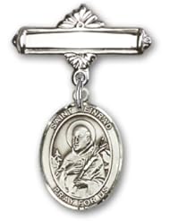 Sterling Silver Baby Badge with St. Meinrad of Einsideln Charm and Polished Badge Pin