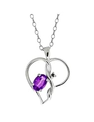 0.46 Ct 6X4mm Oval Purple Amethyst and Black Diamond Sterling Silver Pendant
