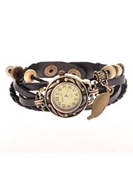 Generic Lady Woman Quartz Wrap Around Leather Bracelet Wrist Watch (black)