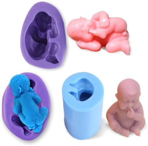 3pcs 3d Silicone Cake Decoration Fondant Bakeware Handmade Soap Mould Mold Sleeping Baby Themed Birthday Party Shower