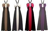 CLASSIC MOCHA WHITE RED PURPLE & BLACK LONG FLOATY HALTER DIAMANTE MAXI EVENING DRESS SIZES 14-24