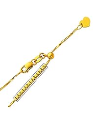 14K Yellow Gold 0.9mm Box Link Length Adjustable Chain Necklace with Lobster Claw Clasp - 20" Inches