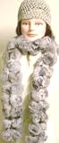 Imported Light Grey Color Two Strand Luxurious Rabbit Fur Scarf for Women and Teens Offered in Combination with Hand Crocheted Rayon Cotton Gimp Skull Cap