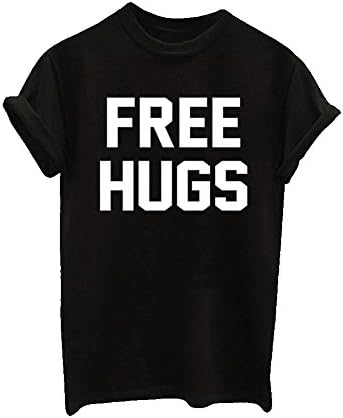 Apparel Inter Women Summer Hipster Free Hugs Print Black Casual Sport T-Shirt