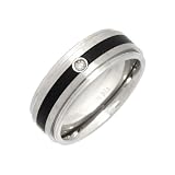 8mm Titanium Ring Band With A Single Stone Channel Set Diamond Highlighted With A Black Center Band Size V