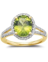 0.53 Cts Diamond & 2.15 Cts Peridot Ring in 14K Yellow Gold