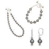 10mm Peacock Cultured Freshwater Pearl and Double Bali Bead Lever Earrings, Necklace and Bracelet