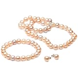 Sterling Silver Multi-Color 9.5-10mm Freshwater Cultured Pearl Necklace, Bracelet and Earring Set