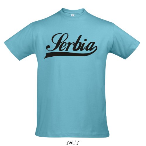 T-Shirt – Serbia Oldschool Serbien LÄNDERSHIRT EM / WM FAN Trikot S-XXL , Atoll blue – schwarz , L
