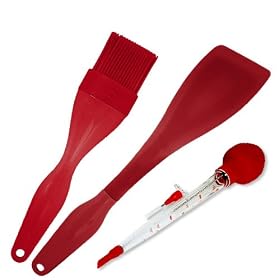 Zyliss Red Kitchen Tools Set (Silicone Basting Brush, Silicone Spatula, Baster) by Basters