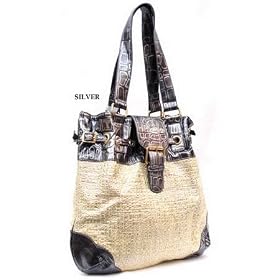 Silver Naomi Soft Straw Satchel Bag Purse Handbag