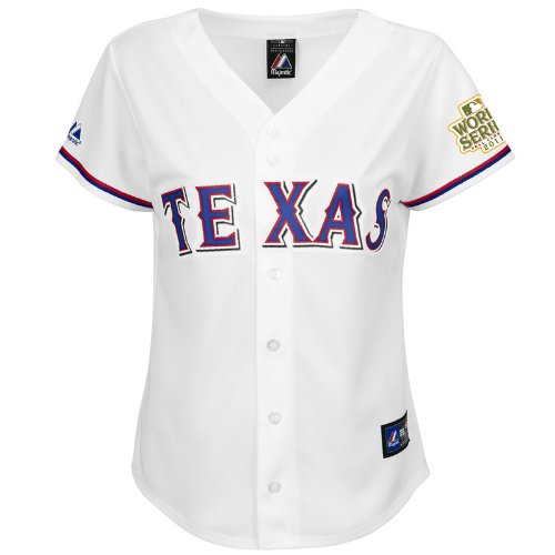 MLB Women's Texas Rangers Ian Kinsler Replica Jersey With World Series Patch Fall 2012 (White, Large)