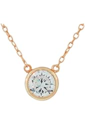925 Sterling Silver Solitaire Bezel-Set White CZ Pendant Necklace with Chain