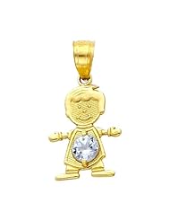14K Yellow Gold March CZ Birthstone Boy Charm Pendant for Baby and Children (Aquamarine, Light Blue)