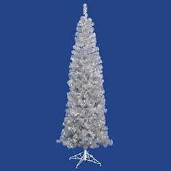 6.5' Pre-Lit Silver Artificial Pencil Tinsel Christmas Tree - Clear Lights