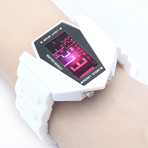 Plane Style Digital Display LED Silicone Wrist Watch (White)