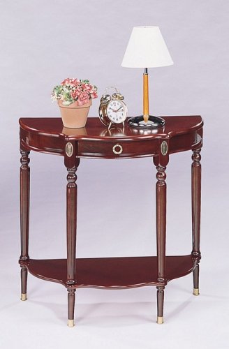 Kitchen: Cherry finish wood crescent shape hall console table