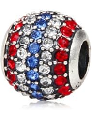 Pro Jewelry .925 Sterling Silver " Red White Blue Cz Pavé Rund Sterling Silver Charm " Compatible with Pandora Chamilia Kay Troll Bracelet