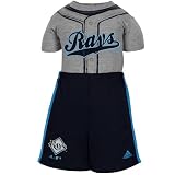 MLB adidas Tampa Bay Rays Infant 2-Piece Jersey Creeper & Shorts Set - Gray/Navy Blue (18 Months)