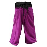 2 Tone Thai Fisherman Pants Yoga Trousers Free Size Plus Size Cotton Drill Striped Red-violet and Charcoal
