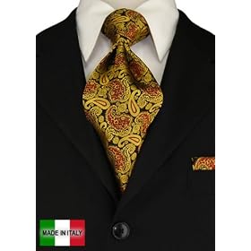 Woven Silk Mens Necktie + Pocket Square Hand Made in Italy By Valenti Ties and Hanky Set