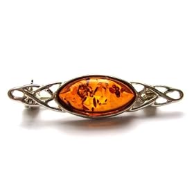 Baltic Honey Amber Sterling Silver Small Filigree Pin: Ian and Valeri Co.: Jewelry