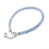 14K White Gold Plated Sterling Silver 7.5 Inch Mesh W/ Blue Swarovski Crystals Inside And 1.5 Inch Chain Extension Bracelet