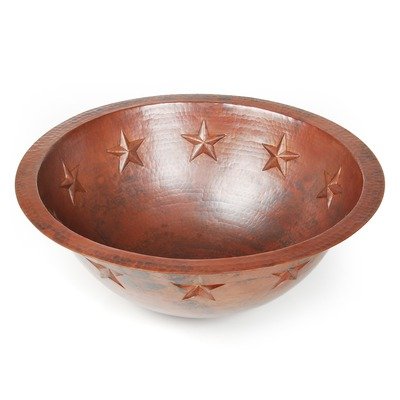 Texas Star Round Copper Undermount Sink, Dark Smoke Copper, Rolled