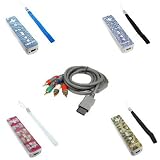 Nintendo Wii Accessory Bundle Kit - 6FT Premium Gold Plated HD Component Cable + 4 Remote Control Checker Stickers Sheet with Wrist Strap (Blue Bling + Purple Bling + Little Cat + Leopard)