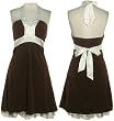 LOVE TEASE Charmeuse Trimmed Stretch Halter Dress (Brown)