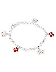 Unicornj Sterling Silver Childrens Bracelet with Butterfly and Clover Charms