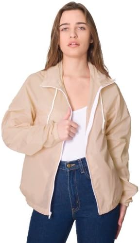 American Apparel Women's Nylon Taffeta A-Way Jacket - Oatmeal / White / L