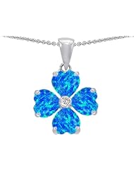 Celtic Love by Kelly 6mm Heart Shape Created Blue Opal Lucky Clover Pendant in 925 Sterling Silver