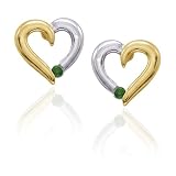 10k Two-Tone Gold Emerald Heart Earrings