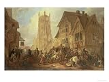 Cirencester Market Place, Abbey and King's Head Hotel in 1642-First Bloodshed of the Civil War Art Giclee Poster Print by John Beecham, 24x18