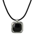 Silvertone Square Pendant Black Cord Necklace - Black