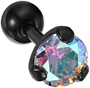 Tragus Earring Stud Black with Aurora Gem Cartilage Earring 16G