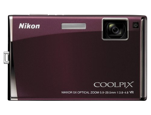 Nikon Coolpix S60 Digitalkamera (10 Megapixel, 5-fach opt. Zoom, 8,9 cm (3,5 Zoll) Display) bordeauxrot