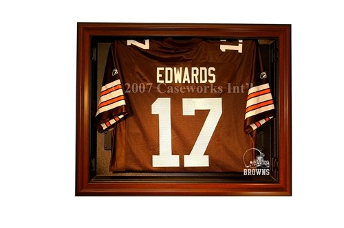 Cleveland Browns Football Jersey Display Case with Removable Face and Classic Wood Finish Frame