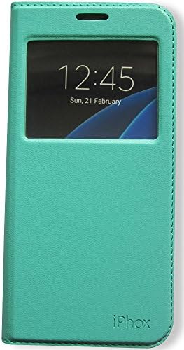 Galaxy S7 Edge Case,Window View With Invisible Magnetic Closure Flip Leather Cover Folio Case Stand Credit Card Holder Slot for Samsung Galaxy S7 Edge (Mint)