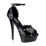 6 Inch Sexy Black D'orsay Shoe With Lace Detail Platform High Heel Shoe With Ankle Strap