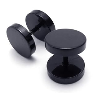 KONOV Jewelry Stainless Steel Men Unisex Round Stud Earrings Set, 2pcs, Color Black, 10mm (with Gift Bag)