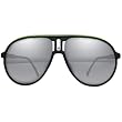I Ski Climax Classics Designer Sunglasses - Matte Black with Green Line/Smoke with Silver Flash