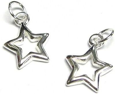 2 pcs .925 Sterling Silver Twinkle Star Dangle Pendant Charm 13mm